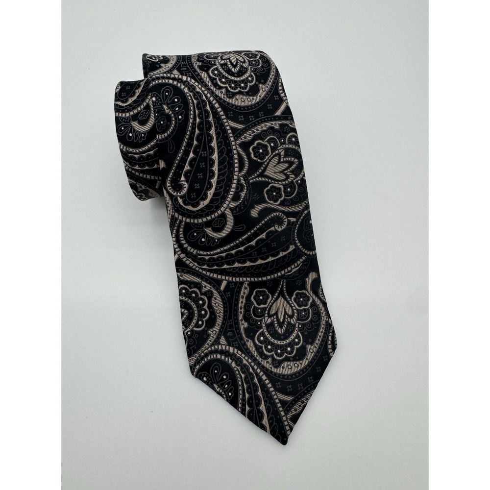 Michael Kors Tie Black Gray Paisley 100% Silk Classic Width Designer Neck Tie